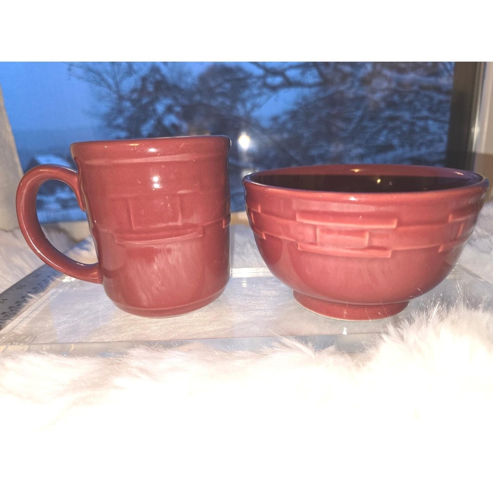 Longaberger Woven Traditions Paprika Pottery Mug & Dessert Bowl Set